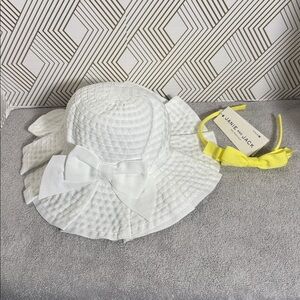 Janie and Jack hat NWT white bucket hat pleated with bow 0-3m‎ + Yellow Headband